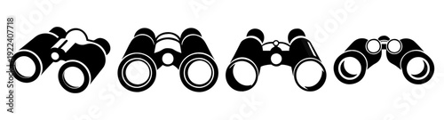 Silhouette vector icon pack of binoculars set for travel adventure and exploration flat design