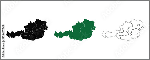 Austria Map Silhouette Solid Black Outline and Satellite Style Vector Isolated on White Background