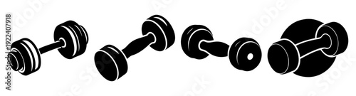Silhouette vector icon pack of black dumbbells fitness workout equipment set isolated on white background