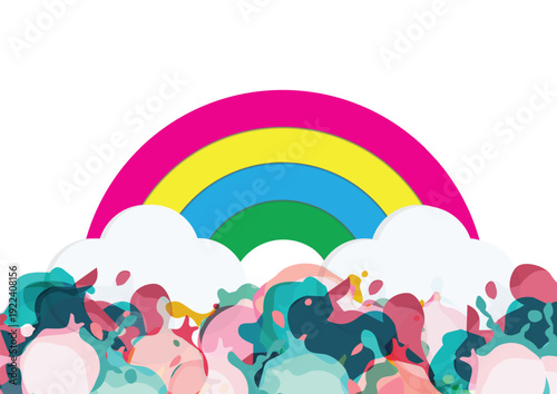 Colorful Rainbow in the Clouds Illustration. Creative Paint Splash and Splatter Background Design. illustration vector design