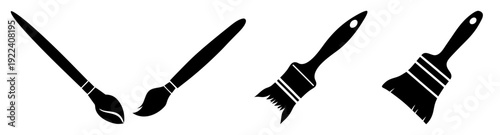 Set of 4 minimalist black paintbrush silhouette vector icons for art, design, and creative projects