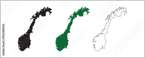 Norway Map Silhouette Solid Black Outline and Satellite Style Vector Isolated on White Background