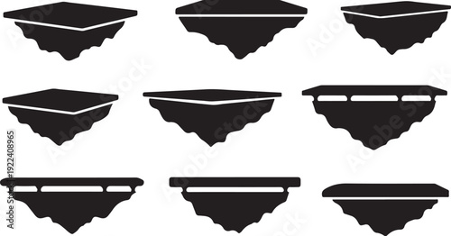 Collection of various black boat silhouettes on white background
