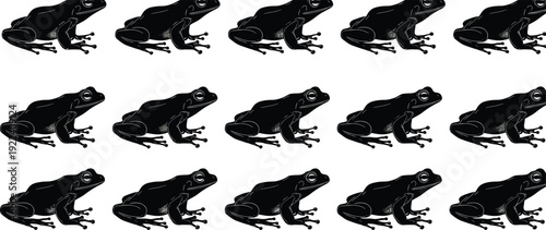 Black Frog Silhouette Pattern Set with Detailed Vector Illustrations of Tropical Tree Frogs and Toads Isolated on White Background for Wildlife Nature and Eco-friendly Graphic Design Projects