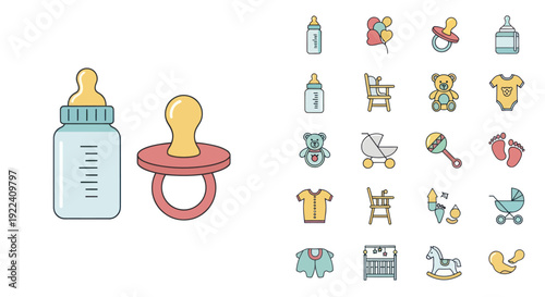 Baby Bottle and Pacifier Icons Set