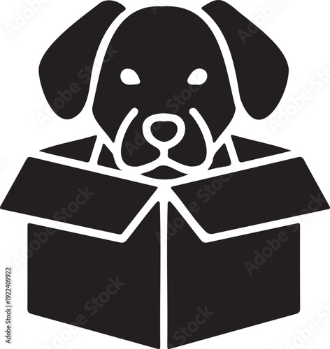 Cute puppy in box delivery vector icon