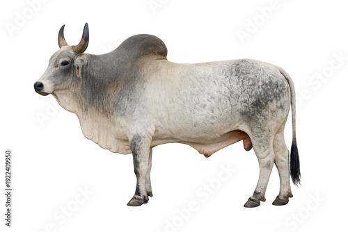 Zebu brahman bull standing profile on transparent background