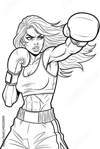 Female boxer throwing a punch in a dynamic fighting stance  
