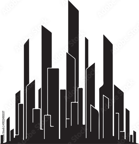 Modern City Skyline Silhouette with Tall Buildings and Skyscrapers