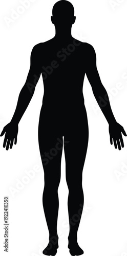 Human body silhouette icon, male anatomy front view symbol minimalist black vector illustration isolated on white background for medical concept
