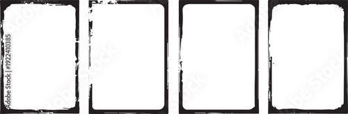 Set of black frame borders grunge texture transparent background vector illustration