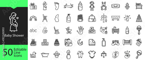 50 Baby Shower and Maternity Editable Line Icons Set