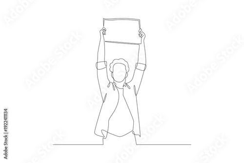 Woman Raising Go Green Sign. Earth Day and Eco Campaign Concept. Single line draw design Video 4k. Footage graphic illustration