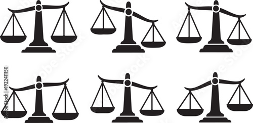 Set of black justice scale icons on white background