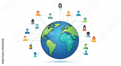 Global connections and community network concept with people icons linked to the earth