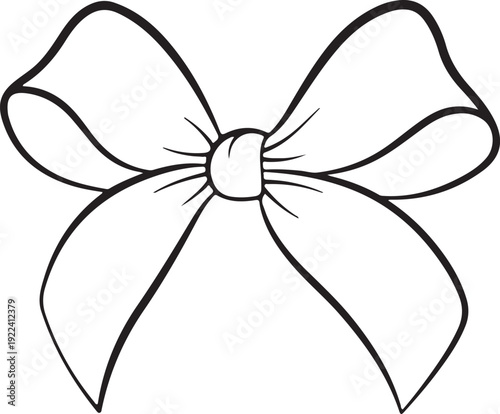 A simple black outline drawing of an elegant decorative ribbon bow on a white background