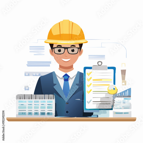 Professional Male Engineer Overseeing Project Planning and Task Completion with a Checklist