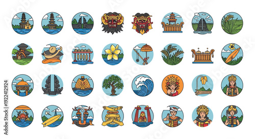 Bali Icons Collection: Temples, Culture, Nature, and Symbols
