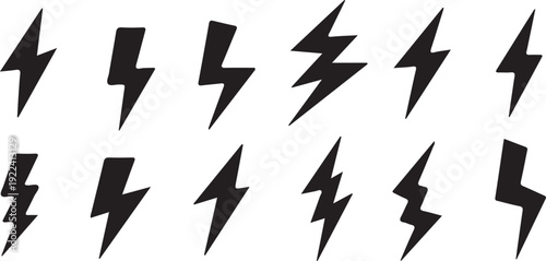 A grid of twelve black lightning bolt symbols on a clean white surface
