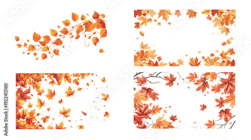 Fall leaves vector design with colorful autumn foliage, maple oak and birch leaf elements isolated on white background, seasonal nature decoration set for harvest festival, thanksgiving and branding 