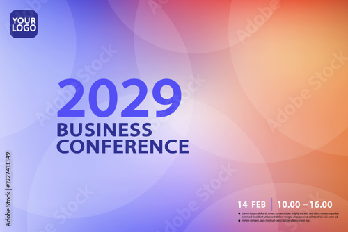 Business conference banner with soft pastel purple and orange gradient layers. Modern minimalist vector template with clean layout and copy space for digital event or corporate seminar promotion.