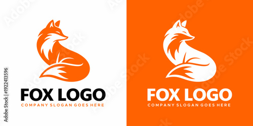orange fox animal illustration vector logo