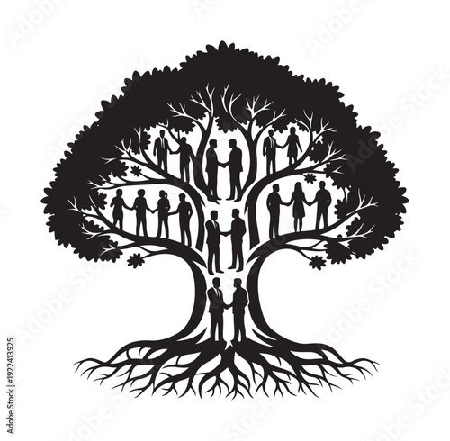 Tree Silhouette with People Inside Branches.