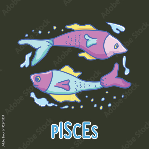 Pisces Zodiac Vector Icon Illustration Dark Background