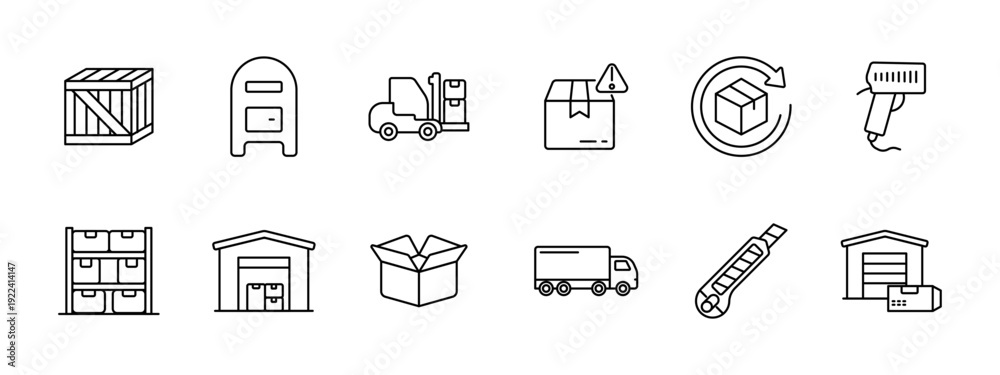 Foto Warehouse logistics storage set icon