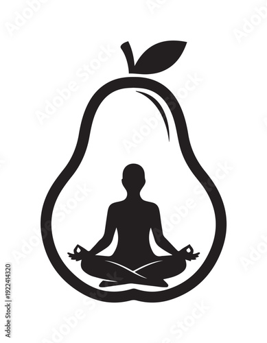 Meditating Person Silhouette Inside Pear Fruit.
