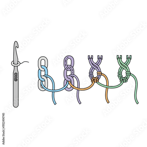 Crochet chain stitch tutorial vector illustration