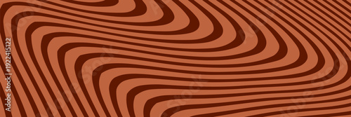 Retro coffee color background. Milk chocolate liquid dessert texture. Wavy swirl candy pattern for poster, cover, banner, pamphlet. Vintage brown trippy hippie wallpaper in 60s or 70s style. Vector