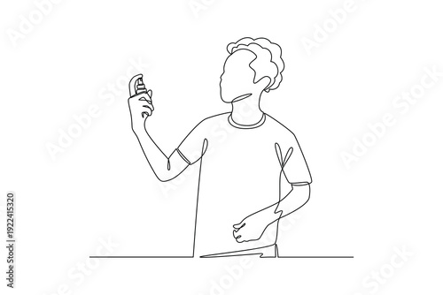 Man Applying Facial Spray. Self care daily Concept. Single line draw design Video 4k. Footage graphic illustration