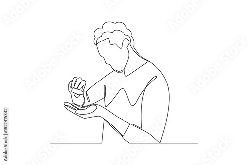 Man Applying Hand Skincare Lotion. Self care daily Concept. Single line draw design Video 4k. Footage graphic illustration