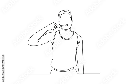 Man Brushing Teeth Morning. Self care daily Concept. Single line draw design Video 4k. Footage graphic illustration