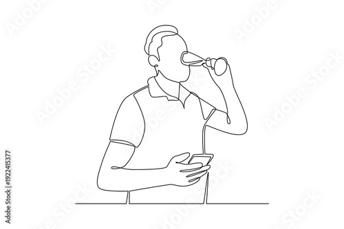 Man Drinking Healthy Smoothie. Self care daily Concept. Single line draw design Video 4k. Footage graphic illustration