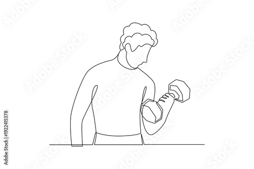 Man Exercising With Dumbbell. Self care daily Concept. Single line draw design Video 4k. Footage graphic illustration