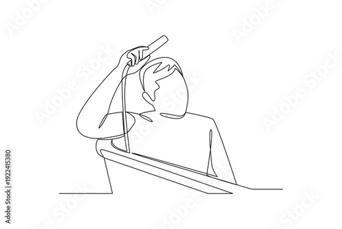 Man Drying Hair After Shower. Self care daily Concept. Single line draw design Video 4k. Footage graphic illustration