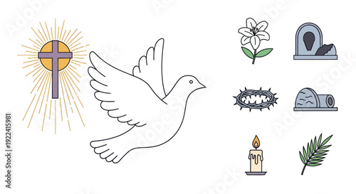 Easter Symbols: Dove, Cross, Lily, Tomb, Crown of Thorns, Candle, Palm