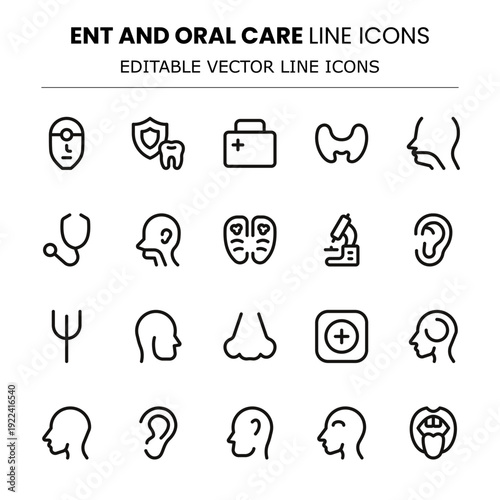 ENT and Oral Care Professional Line Icon Collection. Perfect for ENT specialists, oral care, and patient services.