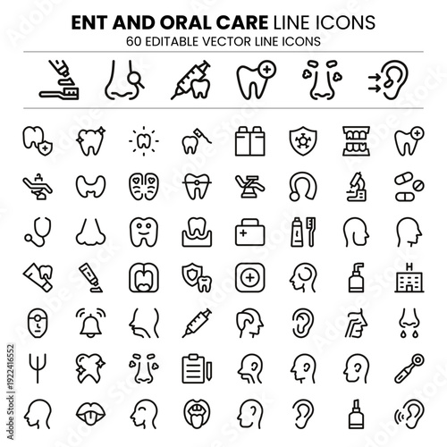 ENT and Oral Care Modern Line Icon Collection. Designed for ENT clinics, dental checkups, and patient care.