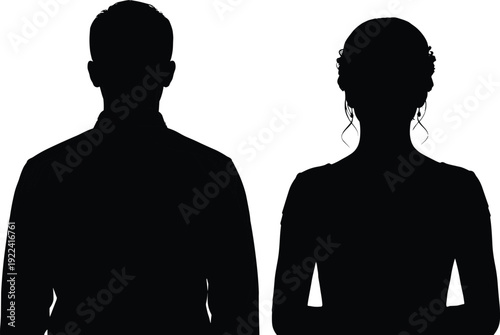 Black Silhouettes of a Man and a Woman Facing Forward couple people