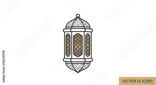 An intricately designed lantern with cultural patterns is showcased from a front view against a clean white background.