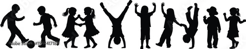 Children Silhouettes Playing and Dancing on a White Background illustration vector
