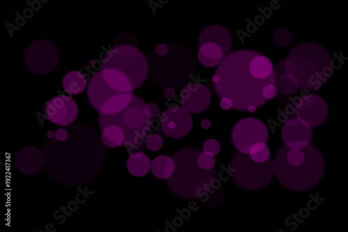 Abstract magenta bokeh field. Glowing circular shapes in various sizes distributed across dark background, blurred borders, layered overlap, smooth gradient tones, vivid neon lighting atmosphere