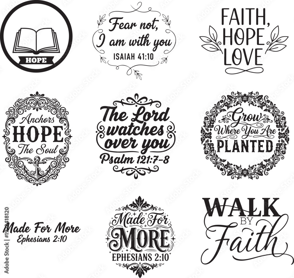 Fototapeta premium Christian Hope & Faith Bundle – Bible Verse Typography Designs for T-Shirts, Stickers & Wall Art