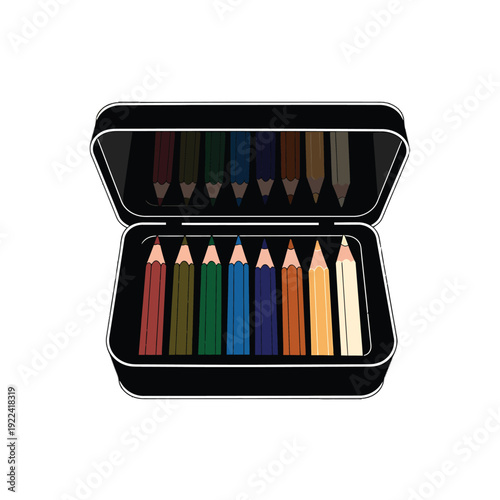 Colored pencils in open black case pencil case supplies tools