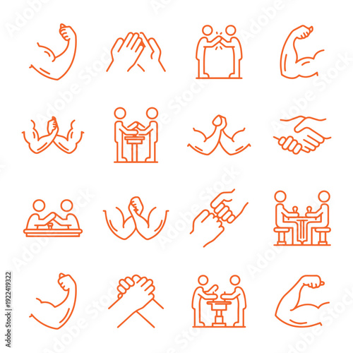 Arm Wrestling Competition Icon Set