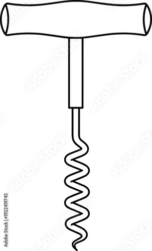 Outline Drawing Of A Corkscrew On White Background Keywords: corkscrew, wine opener, bottle opener, kitchen utensil, barware