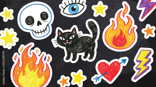 Assorted Cartoon Style Sticker Collection.